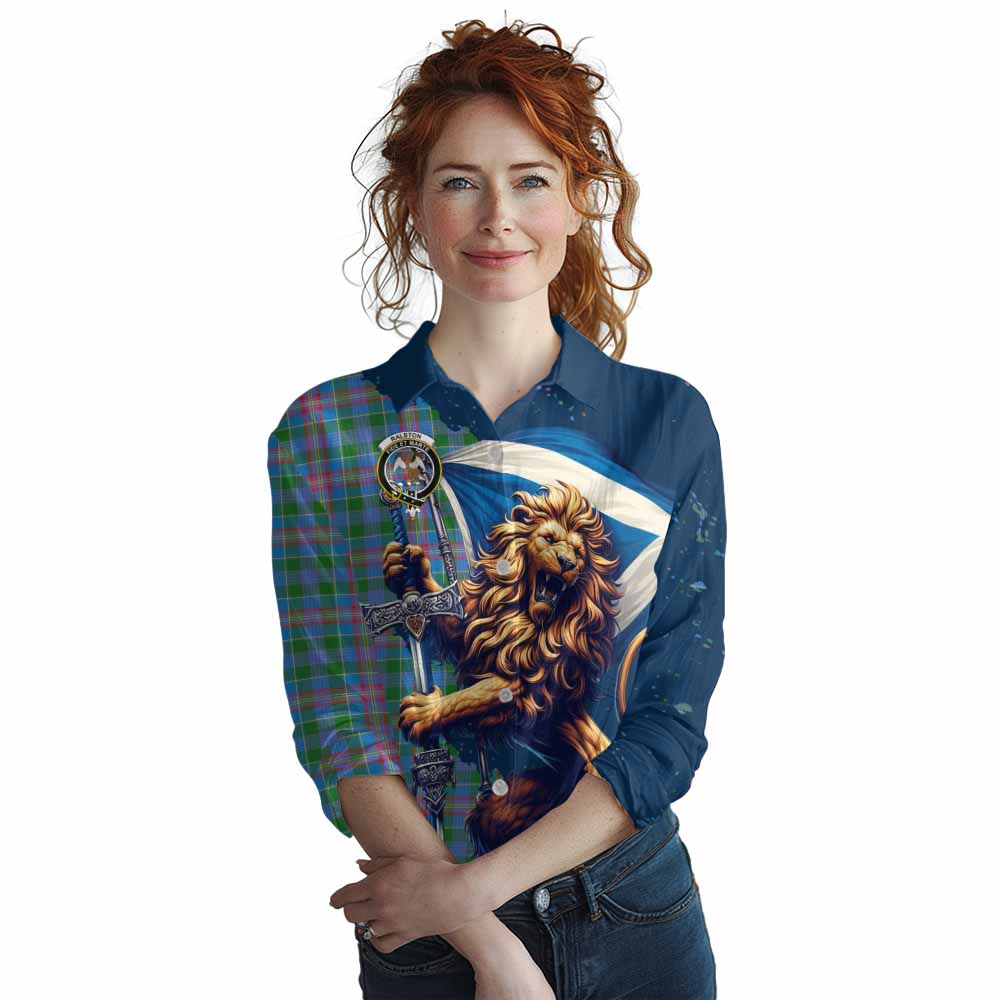 Tartan Vibes Clothing Ralston Tartan Family Crest Women's Casual Shirt with Scottish Majestic Lion