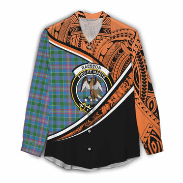 Ralston Crest Tartan Women's Casual Shirt with Polynesian Vibes Style - Orange Version