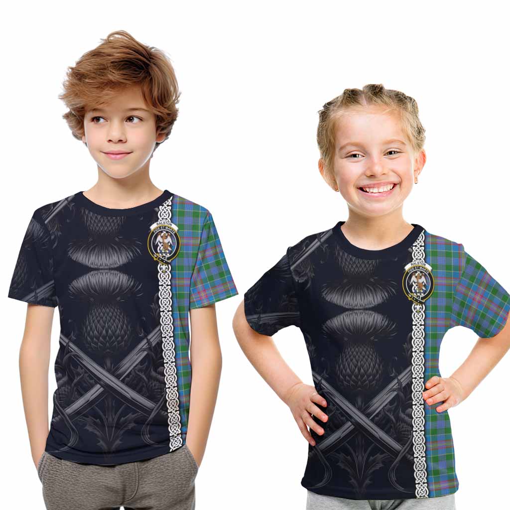 Tartan Vibes Clothing Ralston Tartan Kid T-Shirt with Family Crest Cross Sword Thistle Celtic Vibes