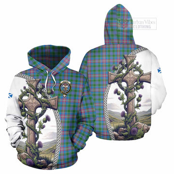 Ralston Tartan Hoodie with Family Crest and St. Andrew's Cross Accented by Thistle Vines