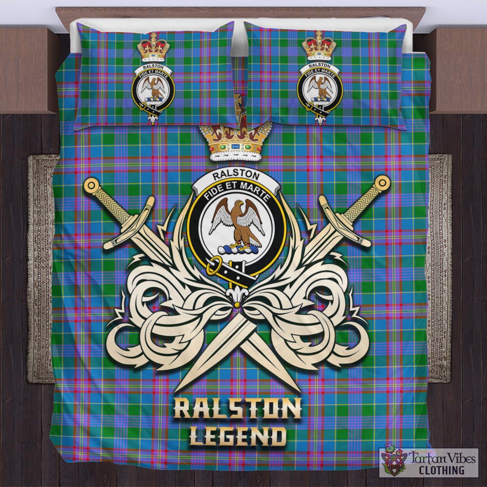 Tartan Vibes Clothing Ralston Tartan Bedding Set with Clan Crest and the Golden Sword of Courageous Legacy