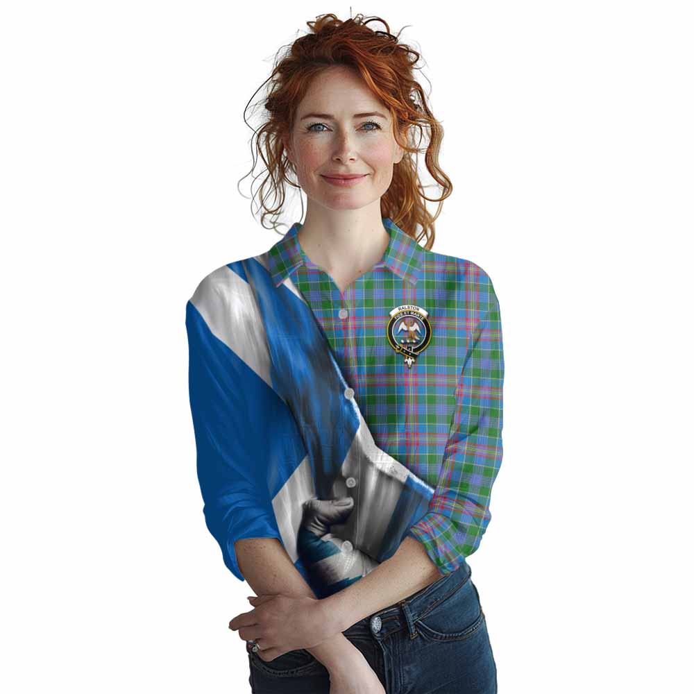 Tartan Vibes Clothing Ralston Tartan Women's Casual Shirt with Family Crest Scotland Patriotic Style