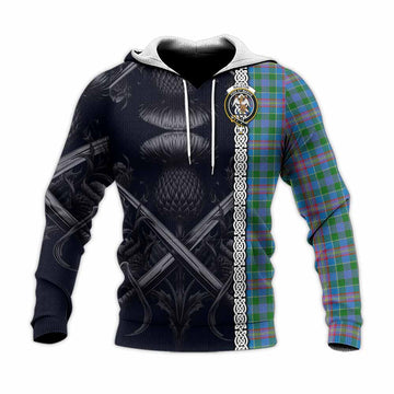 Ralston Tartan Knitted Hoodie with Family Crest Cross Sword Thistle Celtic Vibes