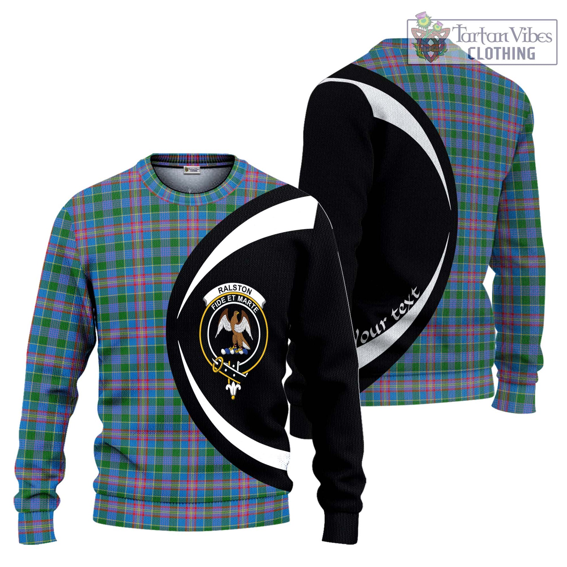 Ralston Tartan Knitted Sweater with Family Crest Circle Style Unisex - Tartan Vibes Clothing