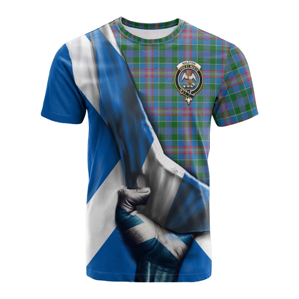 Tartan Vibes Clothing Ralston Tartan Cotton T-shirt with Family Crest Scotland Patriotic Style