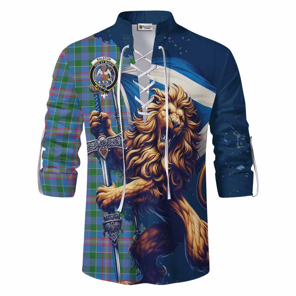 Tartan Vibes Clothing Ralston Tartan Family Crest Ghillie Kilt Shirt with Scottish Majestic Lion