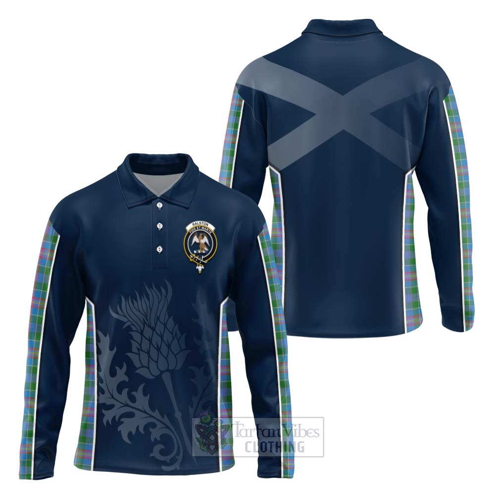 Tartan Vibes Clothing Ralston Tartan Long Sleeve Polo Shirt with Family Crest and Scottish Thistle Vibes Sport Style