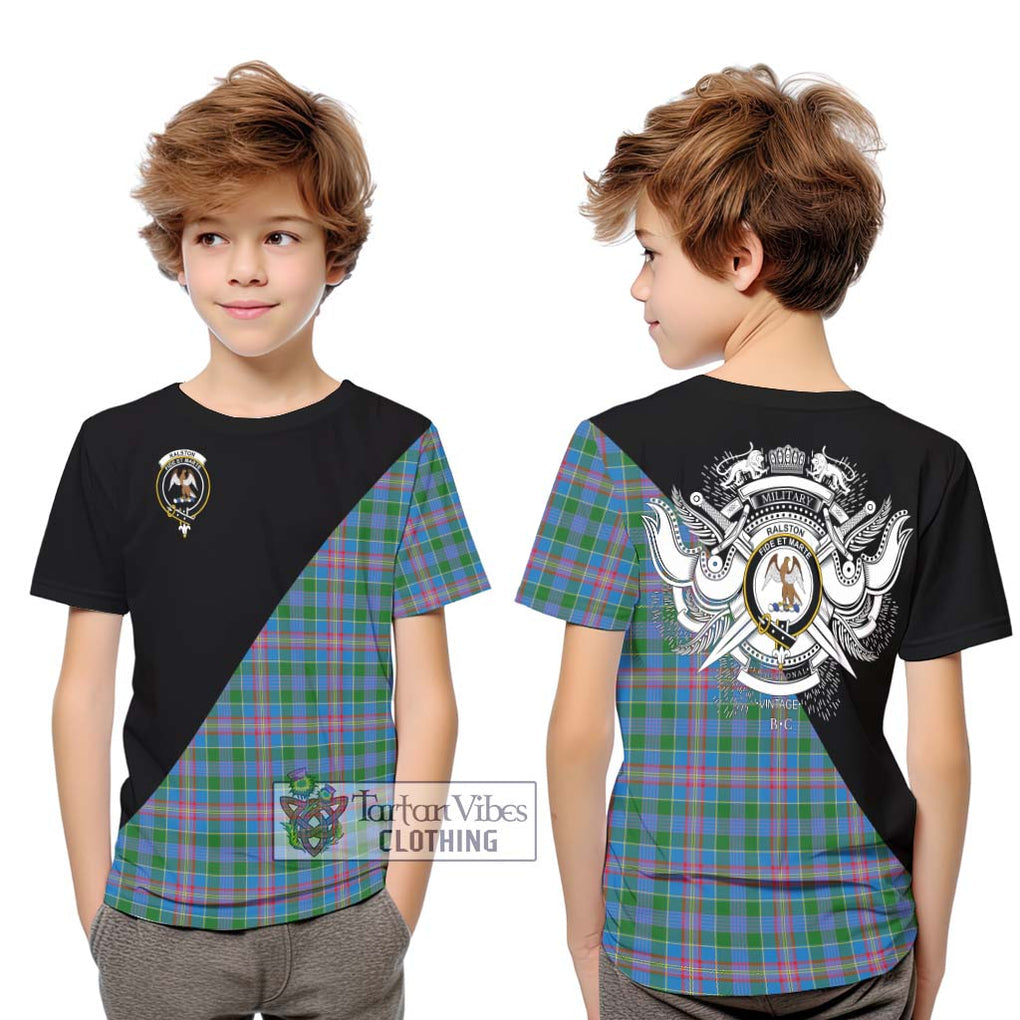 Ralston Tartan Kid T-Shirt with Family Crest and Military Logo Style Youth XL Size14 - Tartanvibesclothing Shop