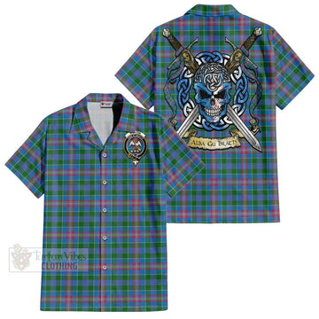 Ralston Tartan Short Sleeve Button Shirt with Family Crest Celtic Skull Style