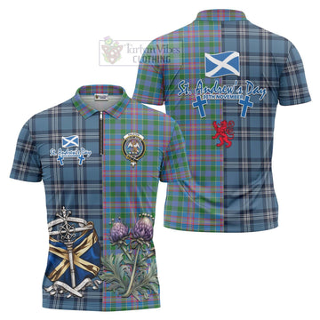 Ralston Tartan Zipper Polo Shirt Happy St. Andrew's Day Half Tartan Style Unisex - Tartan Vibes Clothing