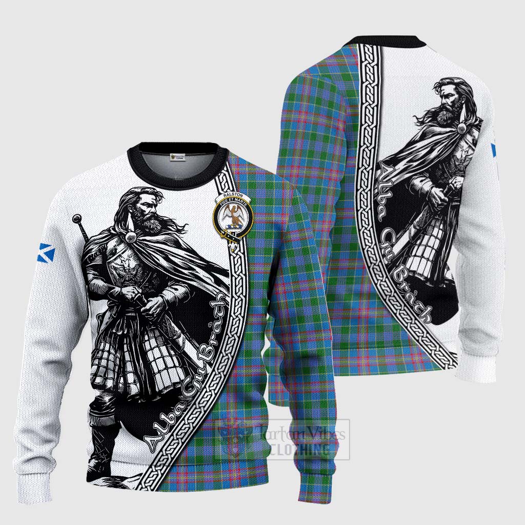 Ralston Tartan Clan Crest Knitted Sweater with Highlander Warrior Celtic Style Unisex - Tartan Vibes Clothing