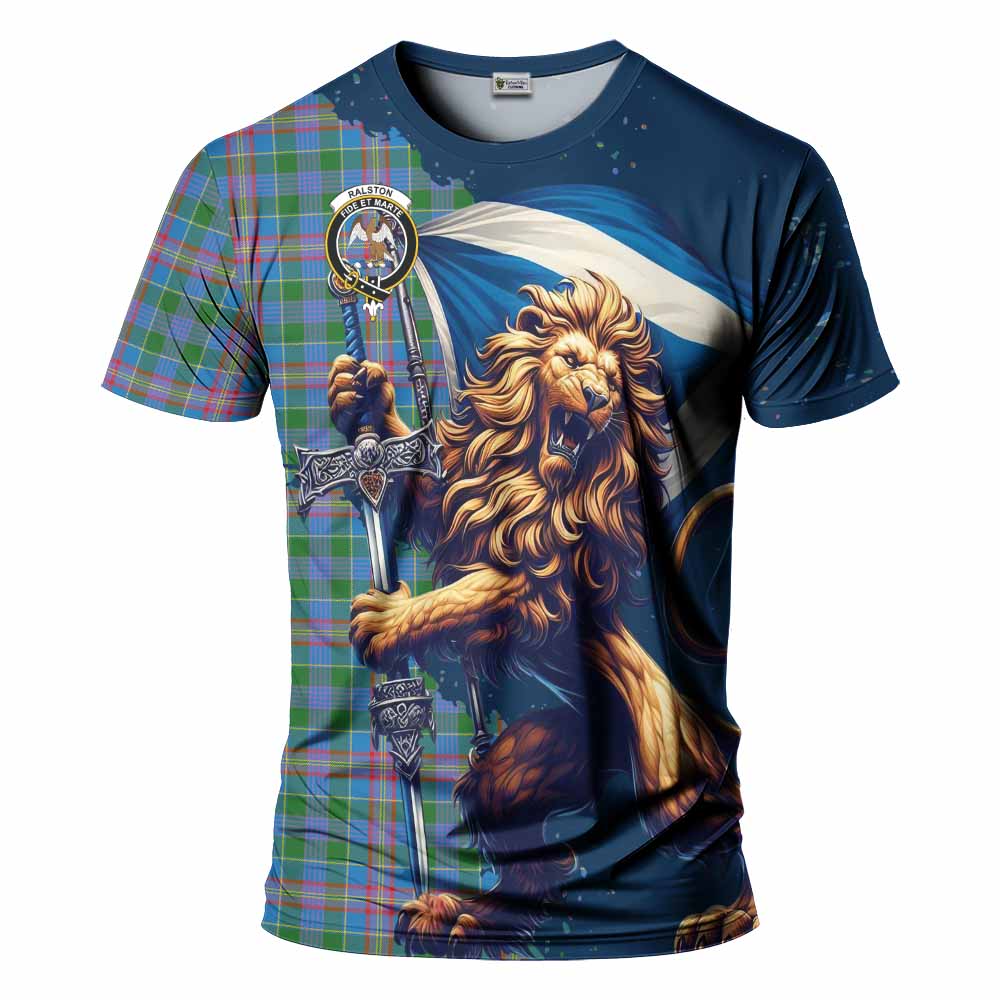 Tartan Vibes Clothing Ralston Tartan Family Crest T-Shirt with Scottish Majestic Lion