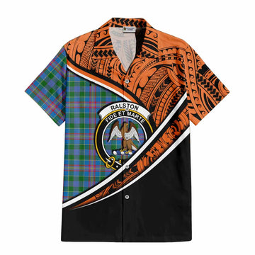 Ralston Crest Tartan Short Sleeve Button Shirt with Polynesian Vibes Style - Orange Version