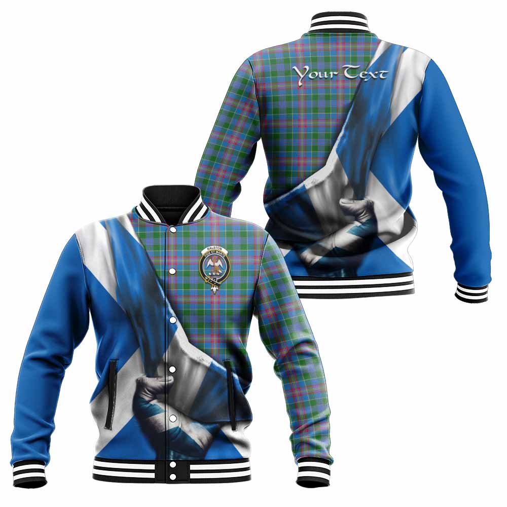 Tartan Vibes Clothing Ralston Tartan Baseball Jacket with Family Crest Scotland Patriotic Style