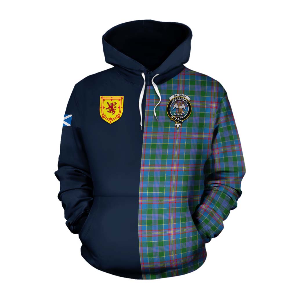 Tartan Vibes Clothing Ralston Tartan Cotton Hoodie Alba with Scottish Lion Royal Arm Half Style