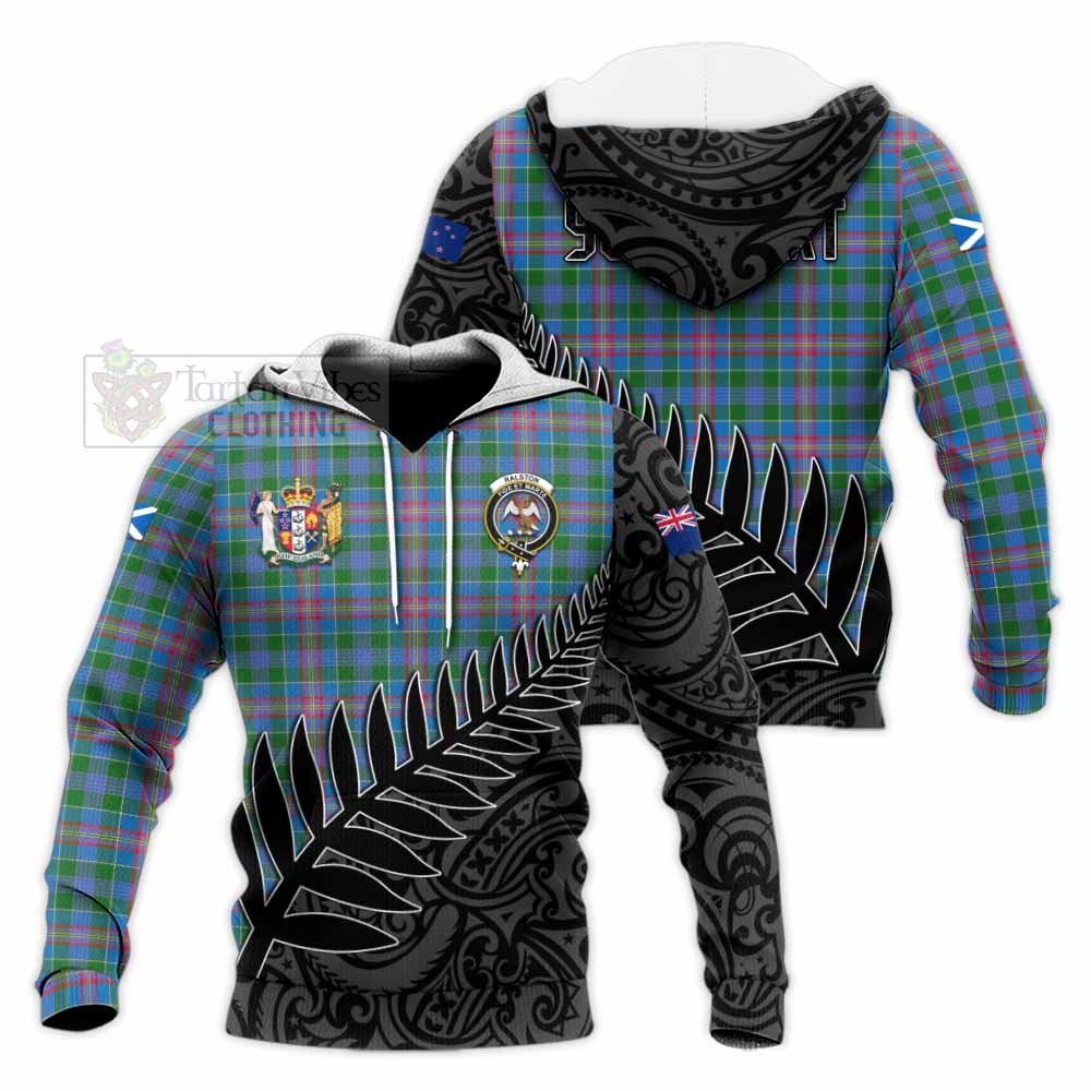 Tartan Vibes Clothing Ralston Crest Tartan Knitted Hoodie with New Zealand Silver Fern Half Style