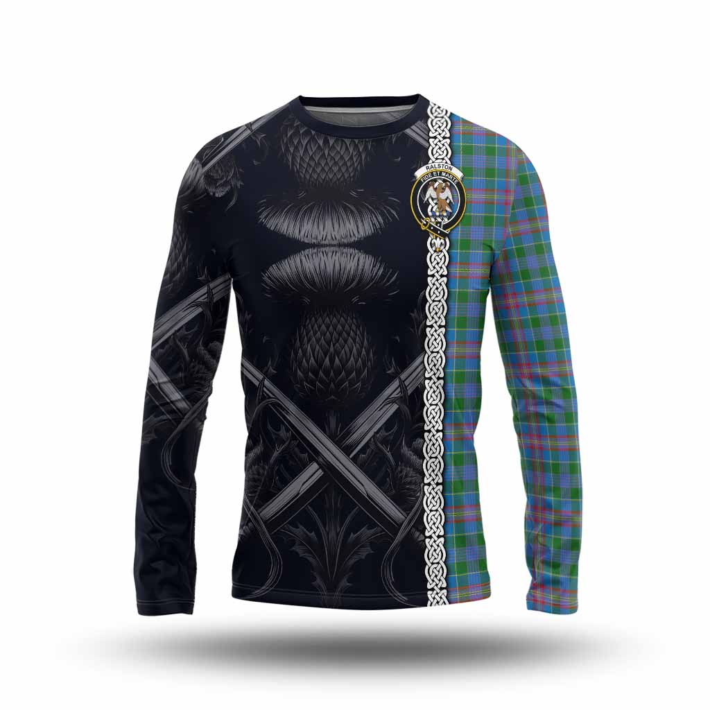 Tartan Vibes Clothing Ralston Tartan Long Sleeve T-Shirt with Family Crest Cross Sword Thistle Celtic Vibes