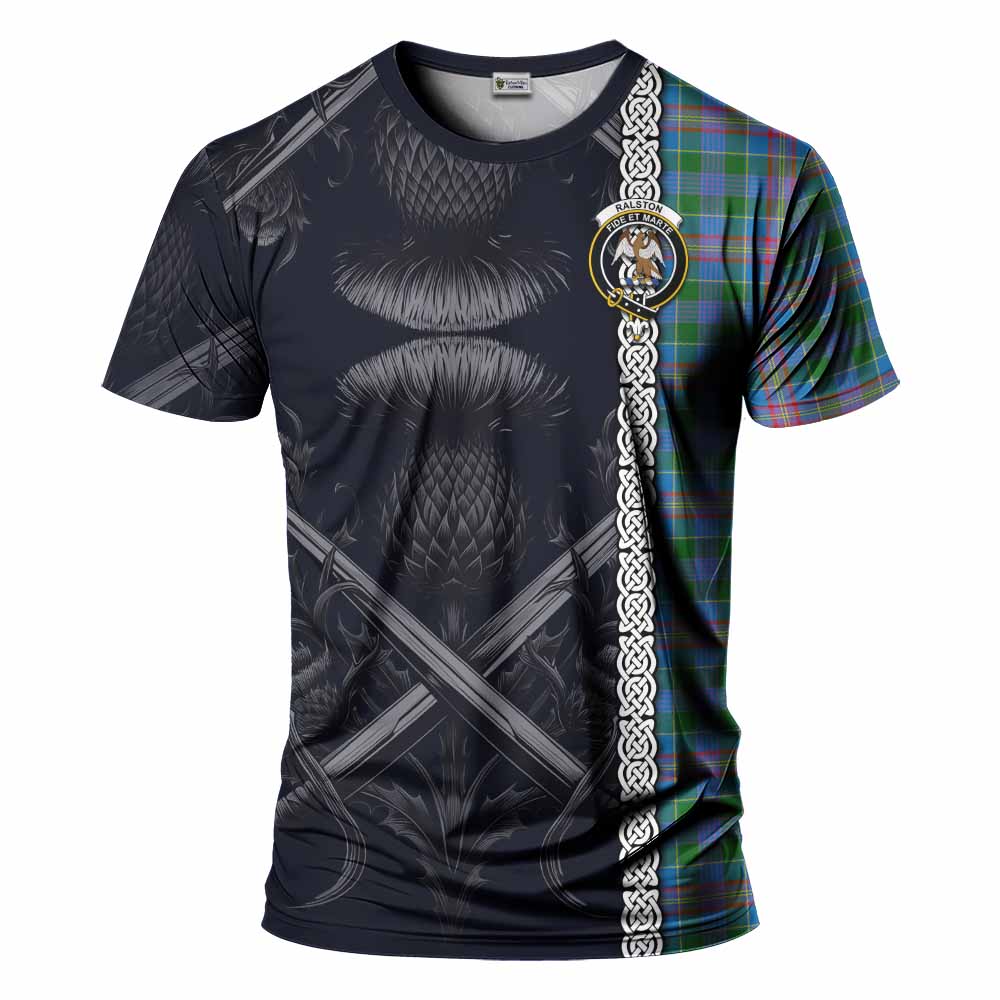 Tartan Vibes Clothing Ralston Tartan T-Shirt with Family Crest Cross Sword Thistle Celtic Vibes