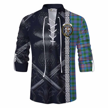 Ralston Tartan Ghillie Kilt Shirt with Family Crest Cross Sword Thistle Celtic Vibes