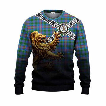 Ralston Crest Tartan Knitted Sweater with Golden Lion Emblem Celtic Style Unisex - Tartan Vibes Clothing