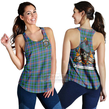 Ralston Tartan Women's Racerback Tanks with Family Crest and Bearded Skull Holding Bottles of Whiskey