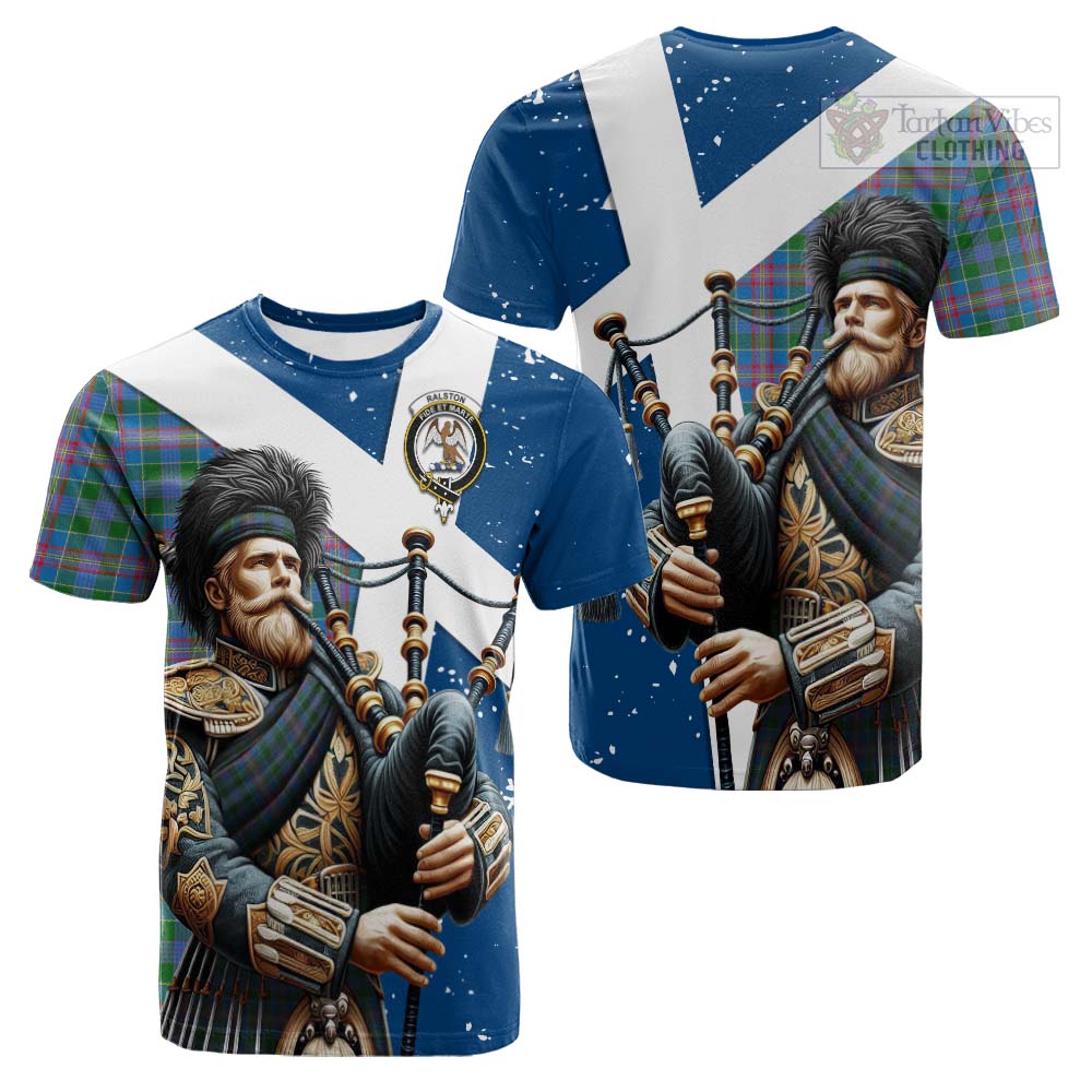 Tartan Vibes Clothing Ralston Tartan Cotton T-shirt with Family Crest Scottish Bagpiper Vibes