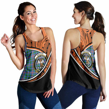 Ralston Crest Tartan Women's Racerback Tanks with Polynesian Vibes Style - Orange Version