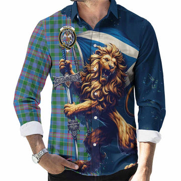 Ralston Tartan Family Crest Long Sleeve Button Shirt with Scottish Majestic Lion