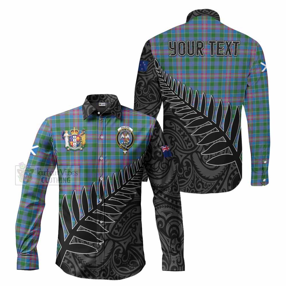 Tartan Vibes Clothing Ralston Crest Tartan Long Sleeve Button Shirt with New Zealand Silver Fern Half Style