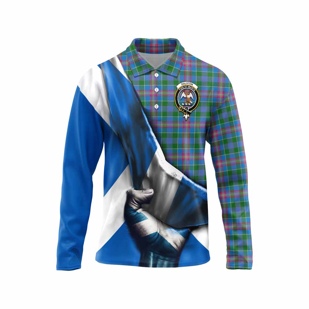 Tartan Vibes Clothing Ralston Tartan Long Sleeve Polo Shirt with Family Crest Scotland Patriotic Style