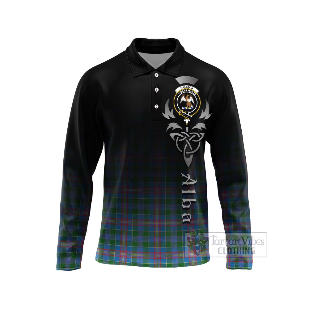 Tartan Vibes Clothing Ralston Tartan Long Sleeve Polo Shirt Featuring Alba Gu Brath Family Crest Celtic Inspired