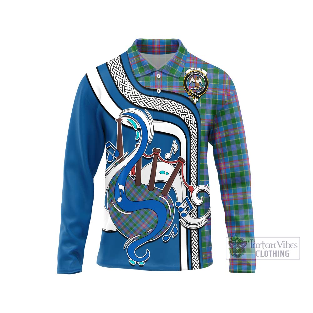 Tartan Vibes Clothing Ralston Tartan Long Sleeve Polo Shirt with Epic Bagpipe Style