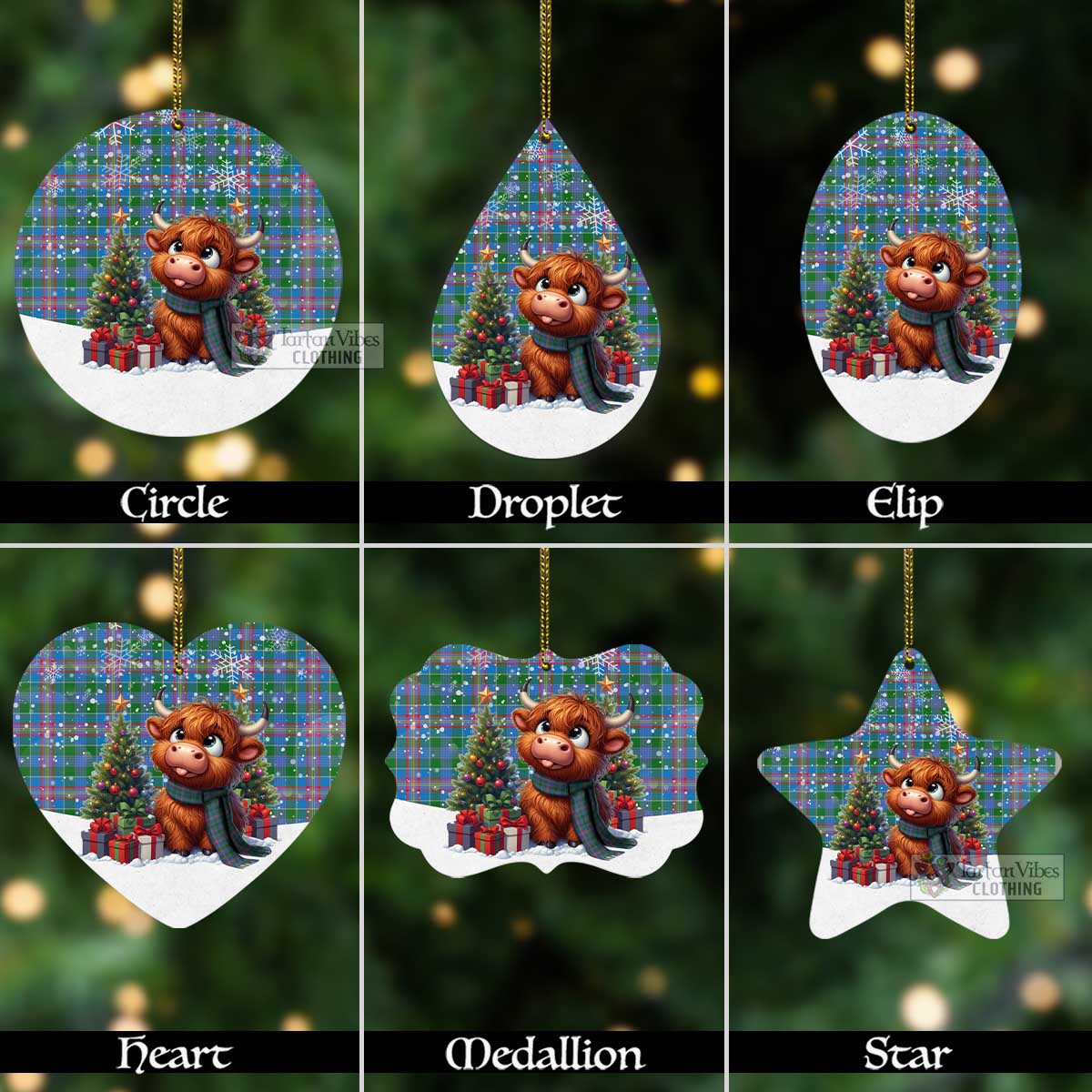 Tartan Vibes Clothing Ralston Tartan Christmas Aluminium Ornament with Adorable Highland Coo