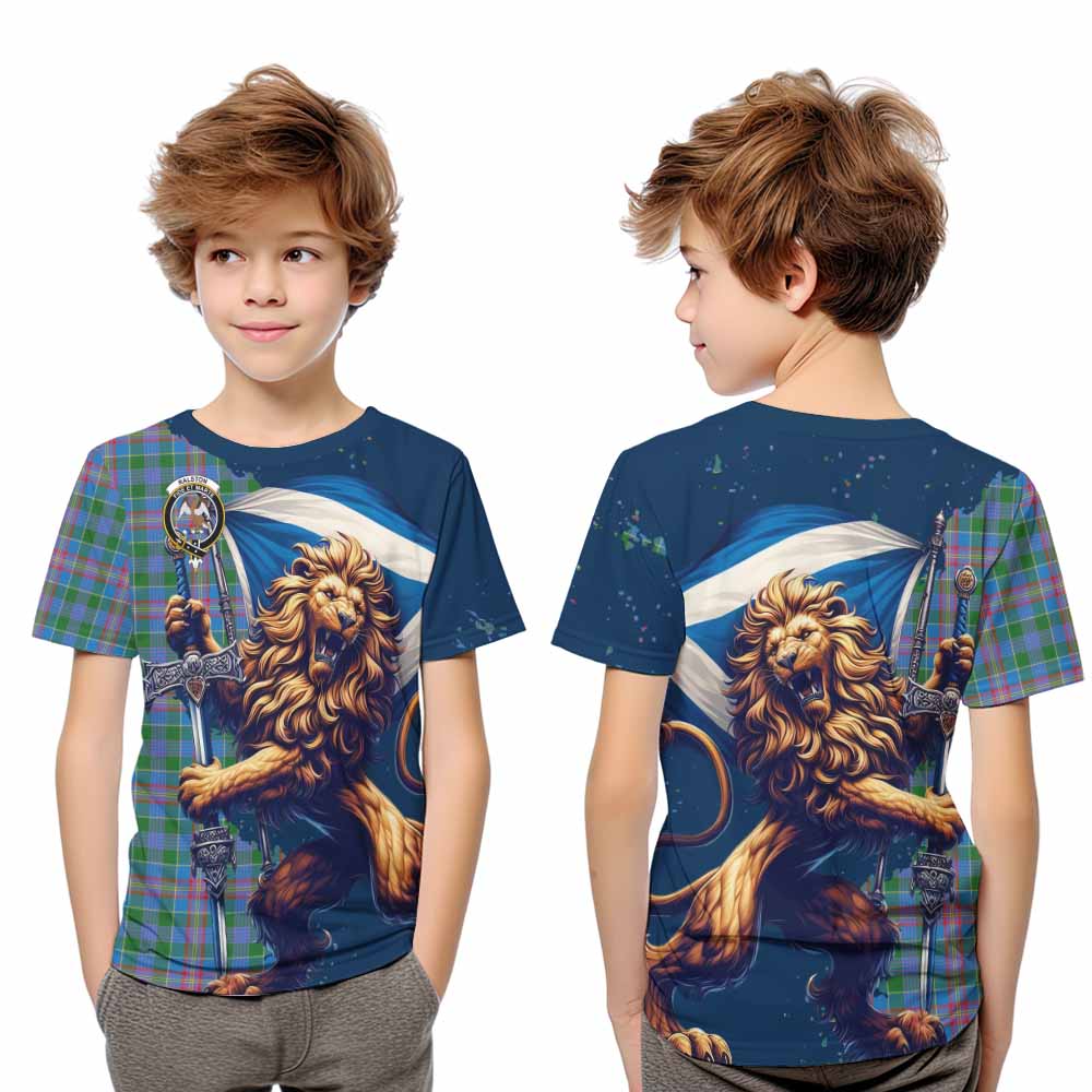 Tartan Vibes Clothing Ralston Tartan Family Crest Kid T-Shirt with Scottish Majestic Lion