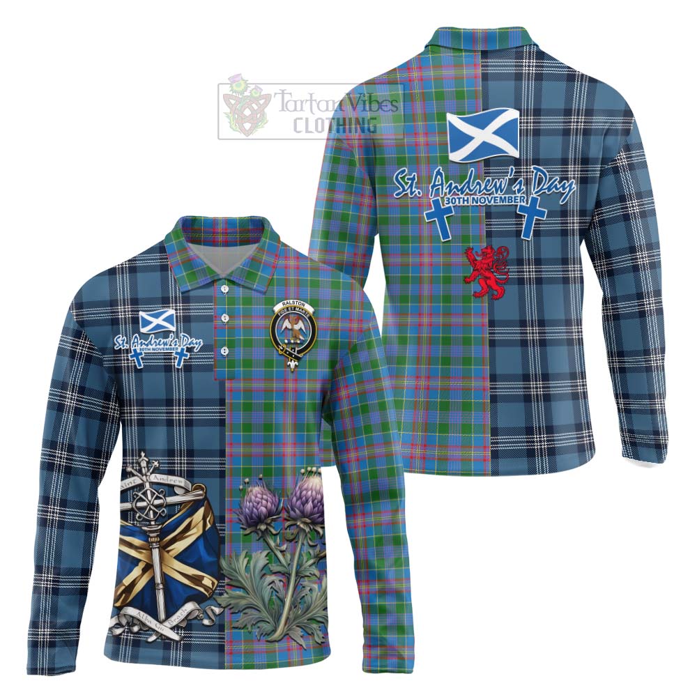 Tartan Vibes Clothing Ralston Tartan Long Sleeve Polo Shirt Happy St. Andrew's Day Half Tartan Style