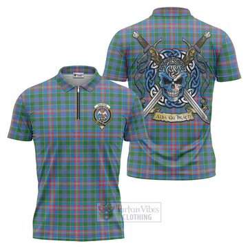 Ralston Tartan Zipper Polo Shirt with Family Crest Celtic Skull Style Unisex - Tartan Vibes Clothing