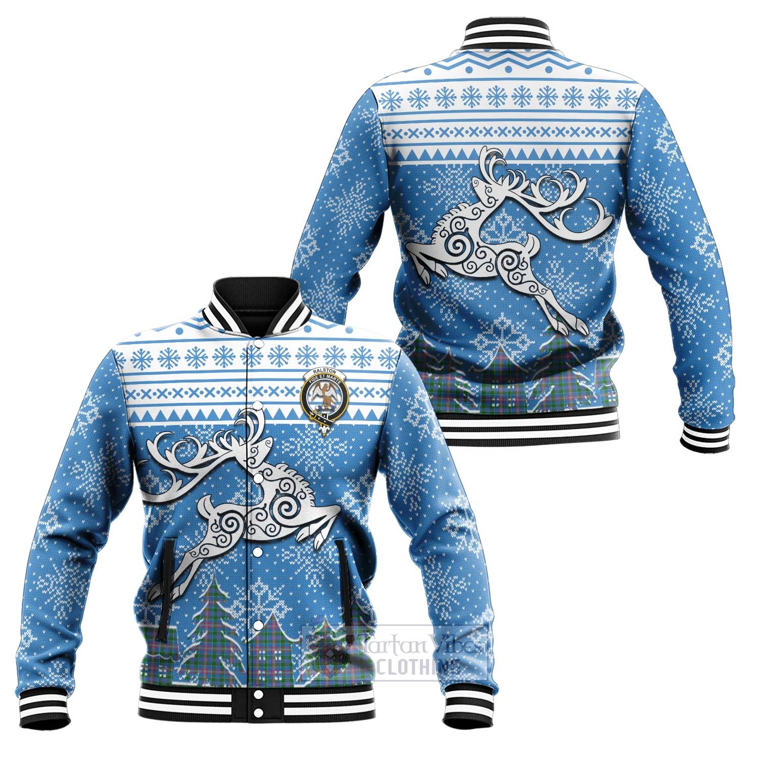 Tartan Vibes Clothing Ralston Clan Christmas Baseball Jacket Celtic Reindeer Style