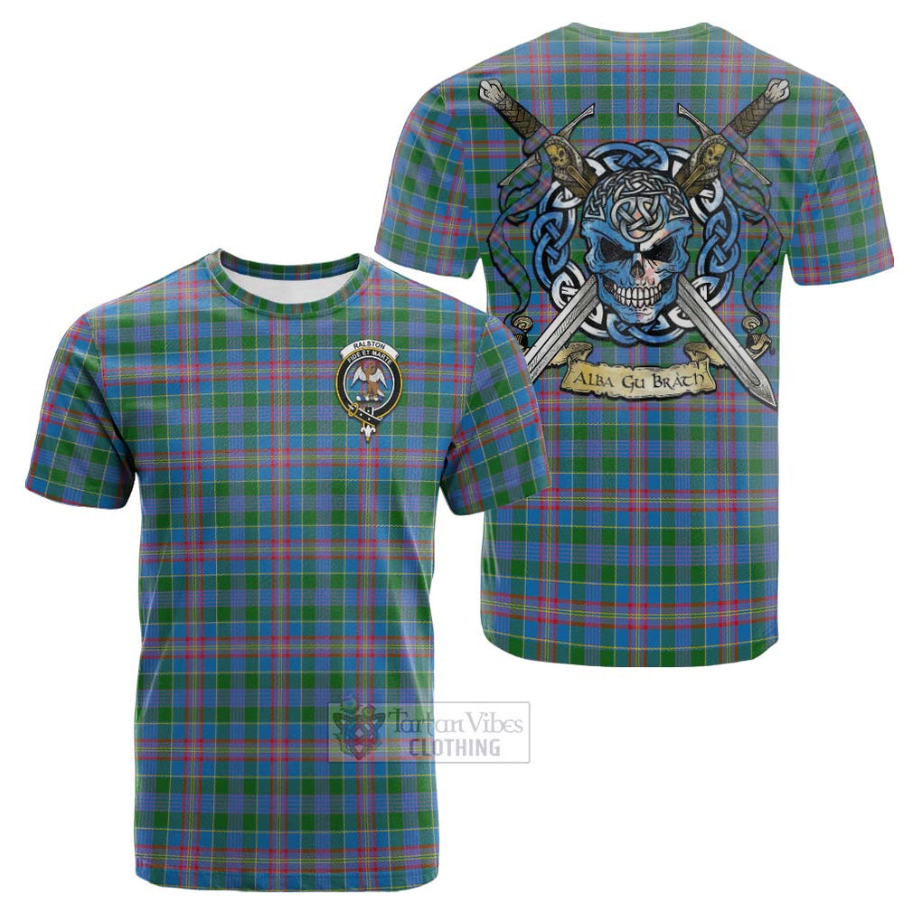 Tartan Vibes Clothing Ralston Tartan Cotton T-shirt with Family Crest Celtic Skull Style