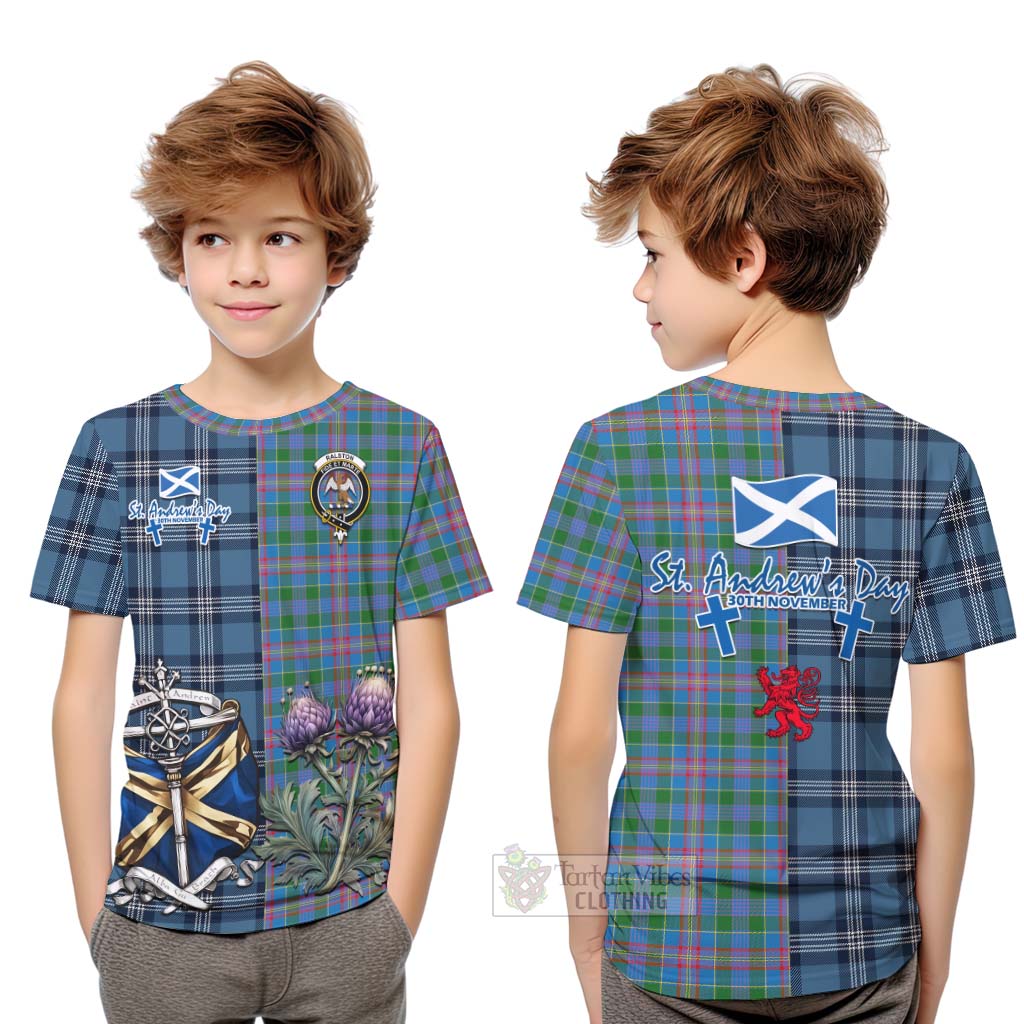 Tartan Vibes Clothing Ralston Tartan Kid T-Shirt Happy St. Andrew's Day Half Tartan Style