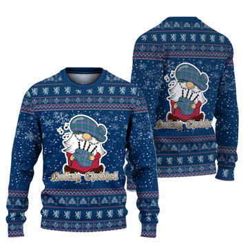 Ralston Clan Christmas Family Ugly Sweater with Funny Gnome Playing Bagpipes