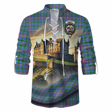 Ralston Tartan Family Crest Ghillie Kilt Shirt with Scottish Ancient Castle Style Men - Tartan Vibes Clothing