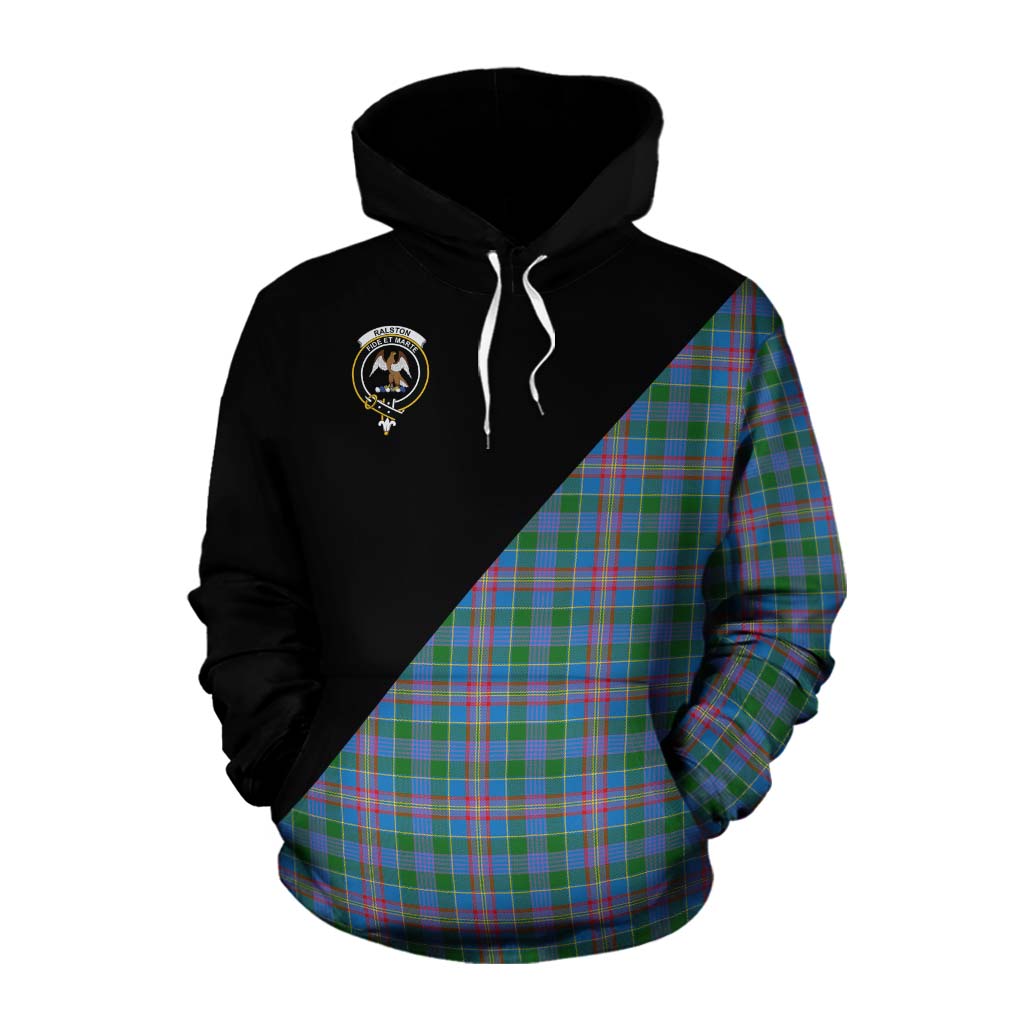 Tartan Vibes Clothing Ralston Tartan Cotton Hoodie with Family Crest and Military Logo Style