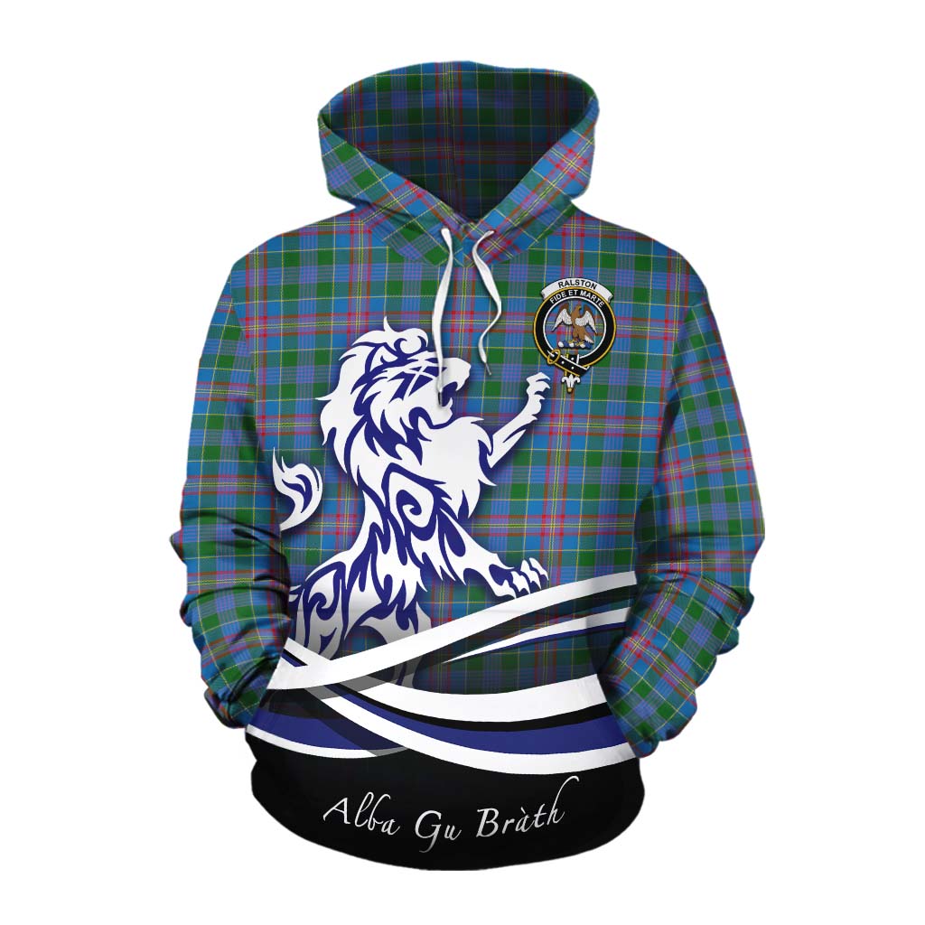 Tartan Vibes Clothing Ralston Tartan Cotton Hoodie with Alba Gu Brath Regal Lion Emblem