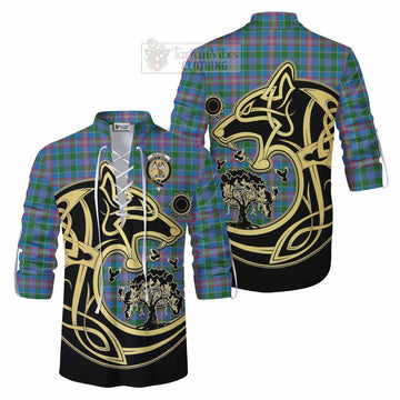 Ralston Tartan Ghillie Kilt Shirt with Family Crest Celtic Wolf Style