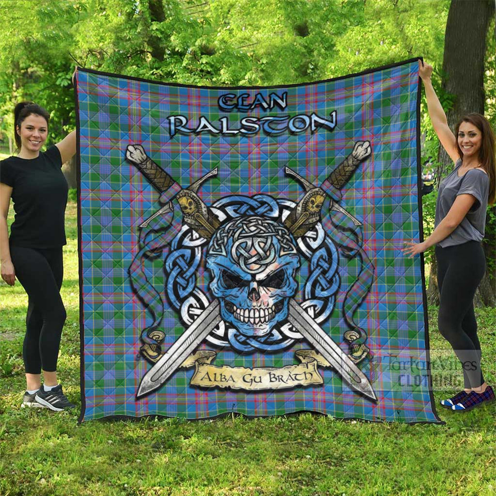 Tartan Vibes Clothing Ralston Tartan Quilt with Celtic Skull Alba Gu Brath Style