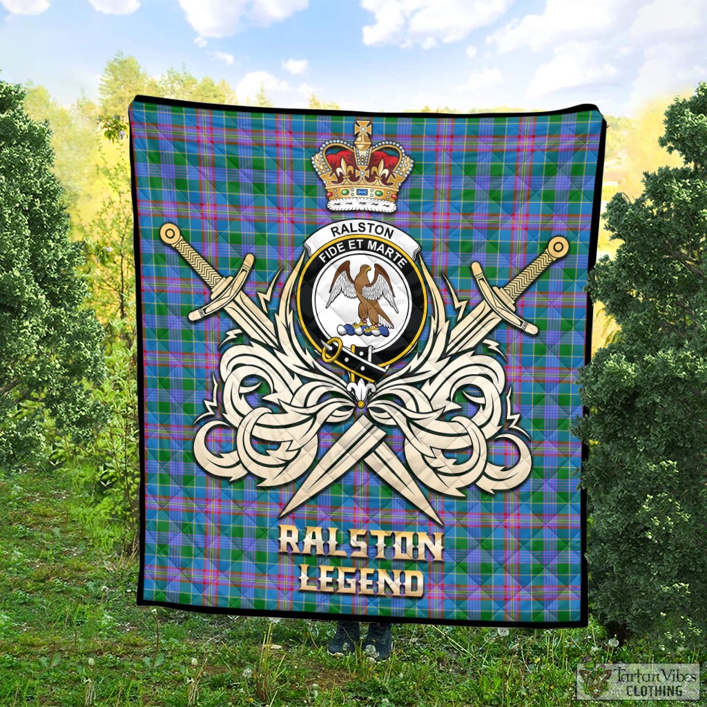 Tartan Vibes Clothing Ralston Tartan Quilt with Clan Crest and the Golden Sword of Courageous Legacy