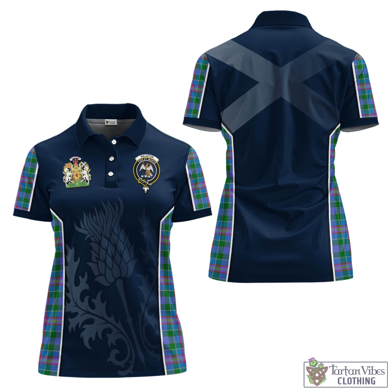 Tartan Vibes Clothing Ralston Tartan Women's Polo Shirt with Family Crest and Scottish Thistle Vibes Sport Style