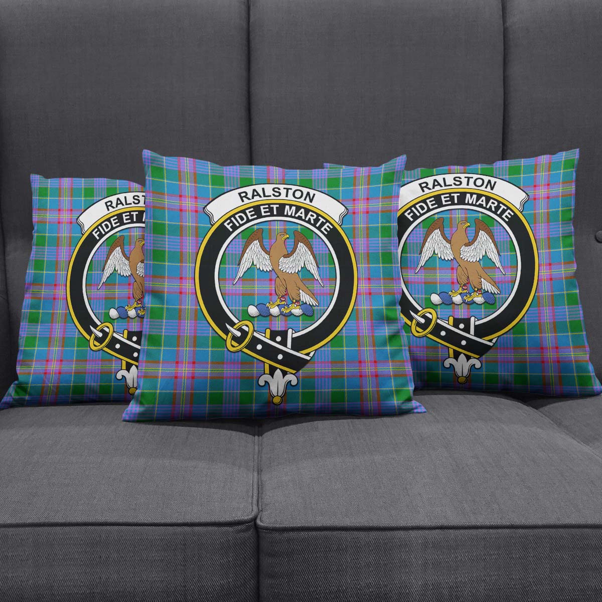 Ralston Tartan Pillow Cover with Family Crest Square Pillow Cover - Tartanvibesclothing