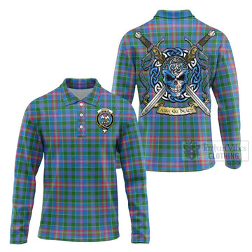 Ralston Tartan Long Sleeve Polo Shirt with Family Crest Celtic Skull Style