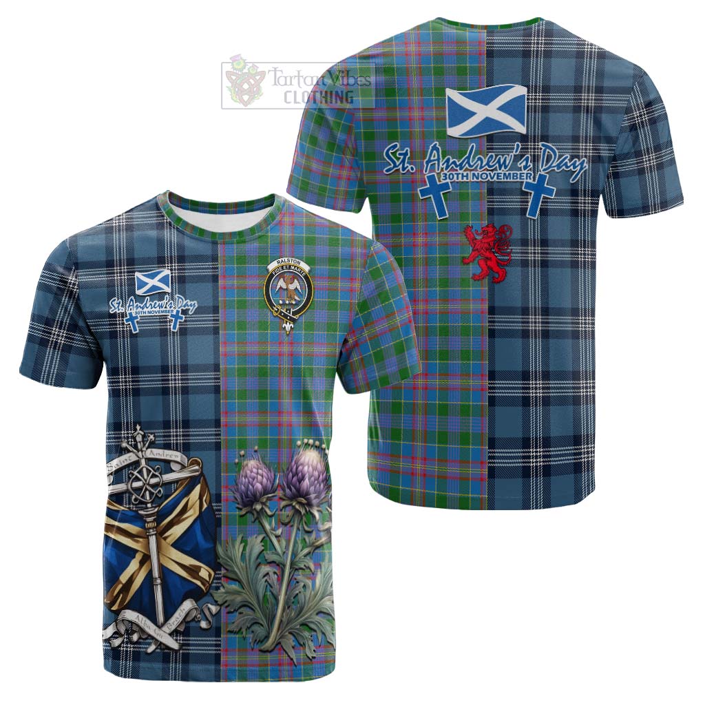 Tartan Vibes Clothing Ralston Tartan Cotton T-shirt Happy St. Andrew's Day Half Tartan Style